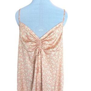 Ruched Drawstring Slip Mini Dress XL Peach White Summer Y2K 90s